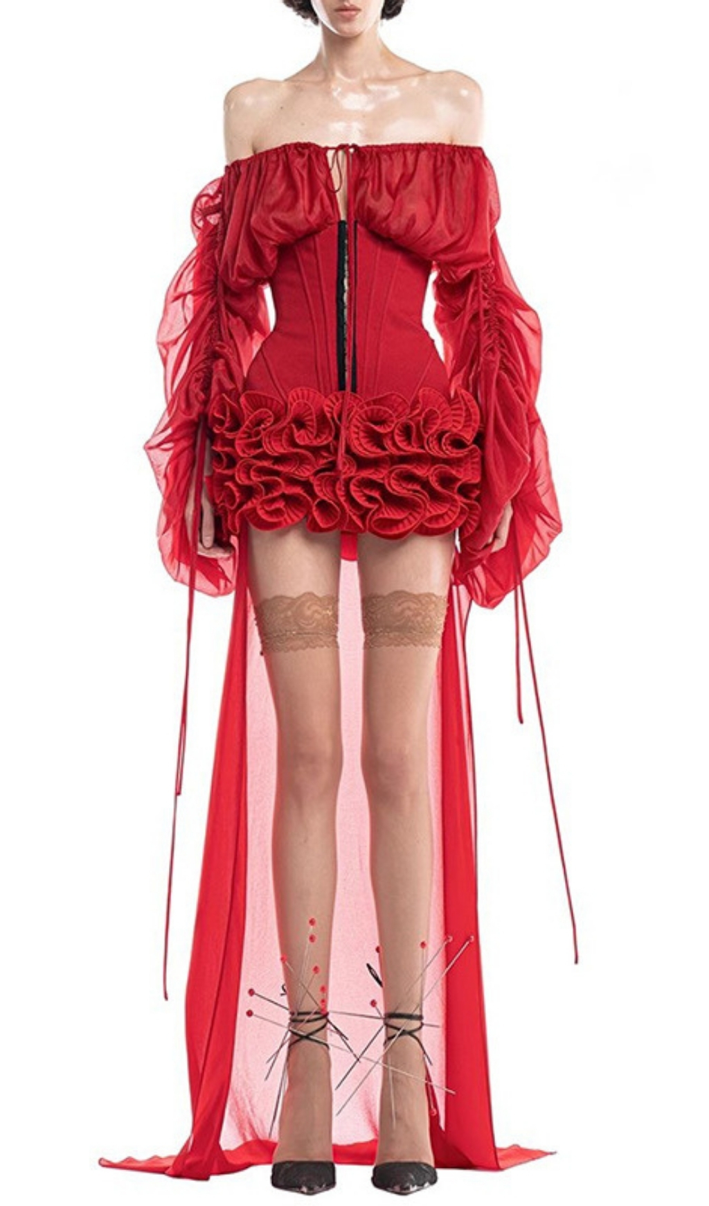 Francesca Red Corset Mesh Dress