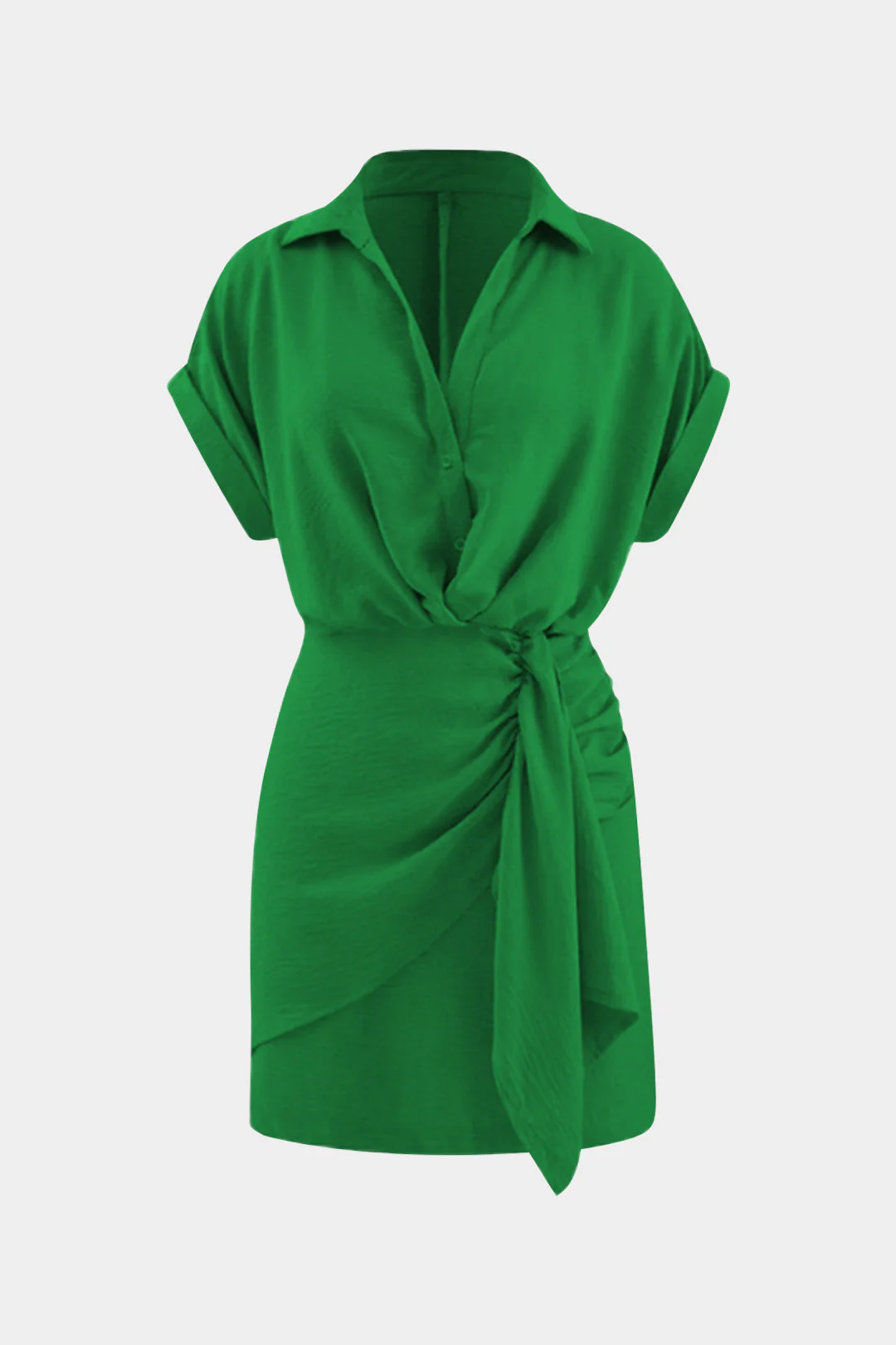 V-Neck Ruched Short Sleeve Midi Dress