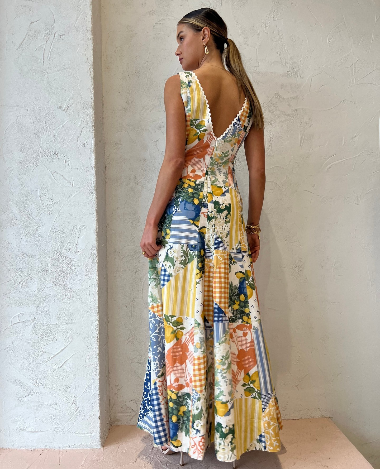 V Neck Sleeveless Printed Dress