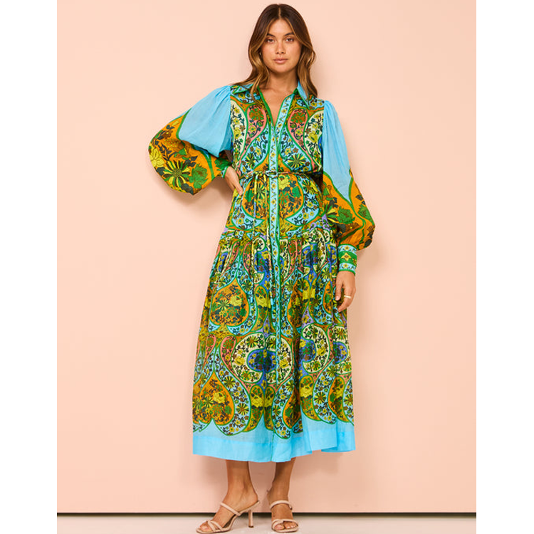 Netted Lantern Retro Printed Dress