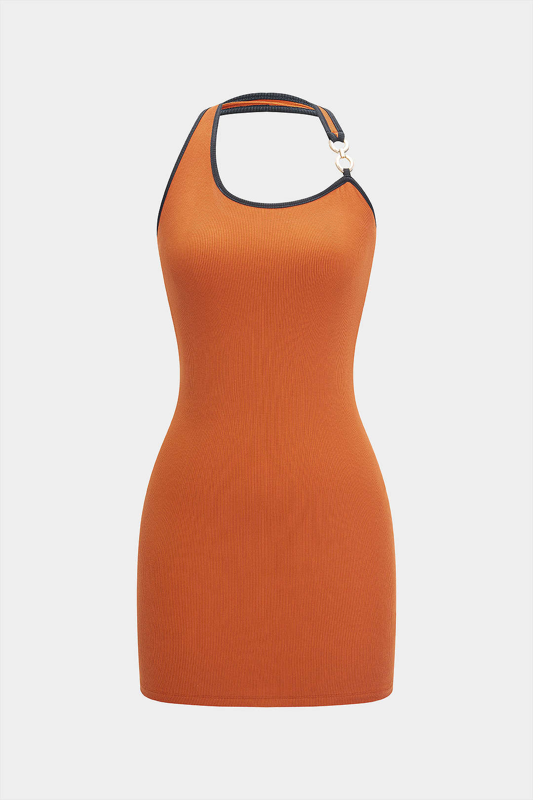 Halter Neck Contrast Binding Metallic Decor Sleeveless Mini Dress