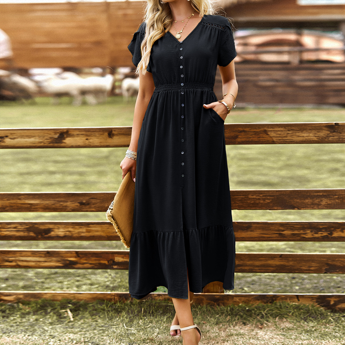 Women's Vintage Elegant Casual Beach Midi Dress