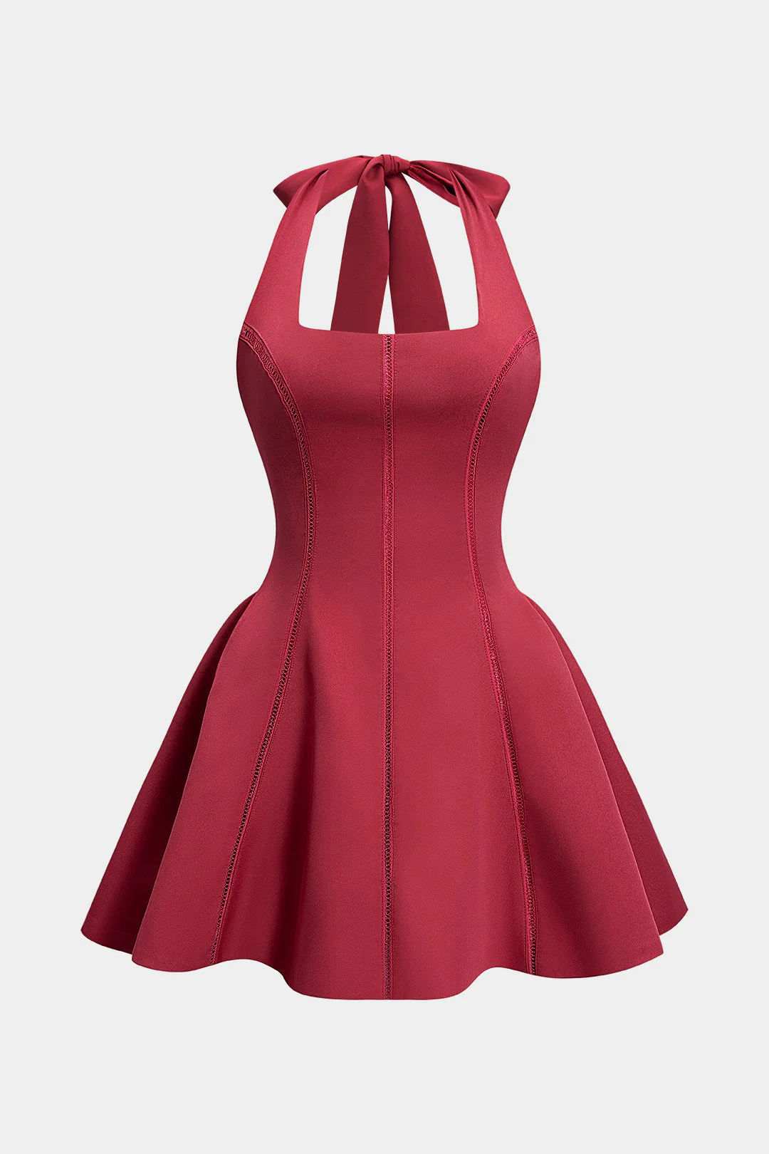 Halter Neck Backless Tie-Up Zipper Mini Dress