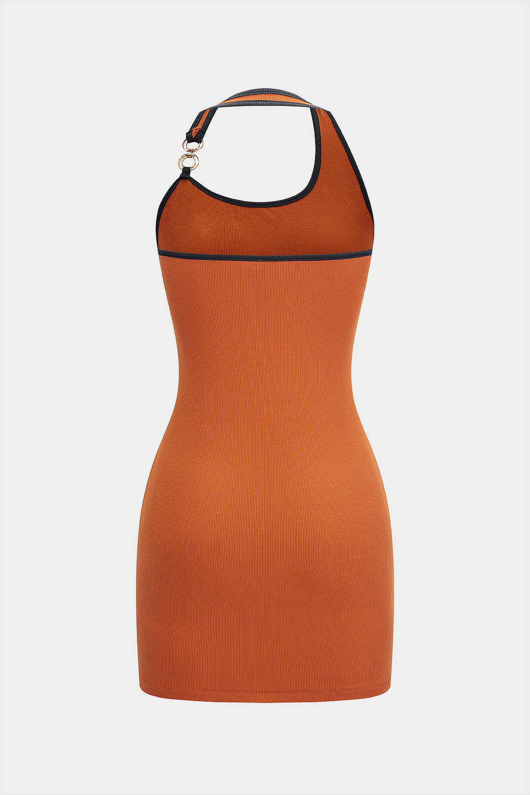 Halter Neck Contrast Binding Metallic Decor Sleeveless Mini Dress