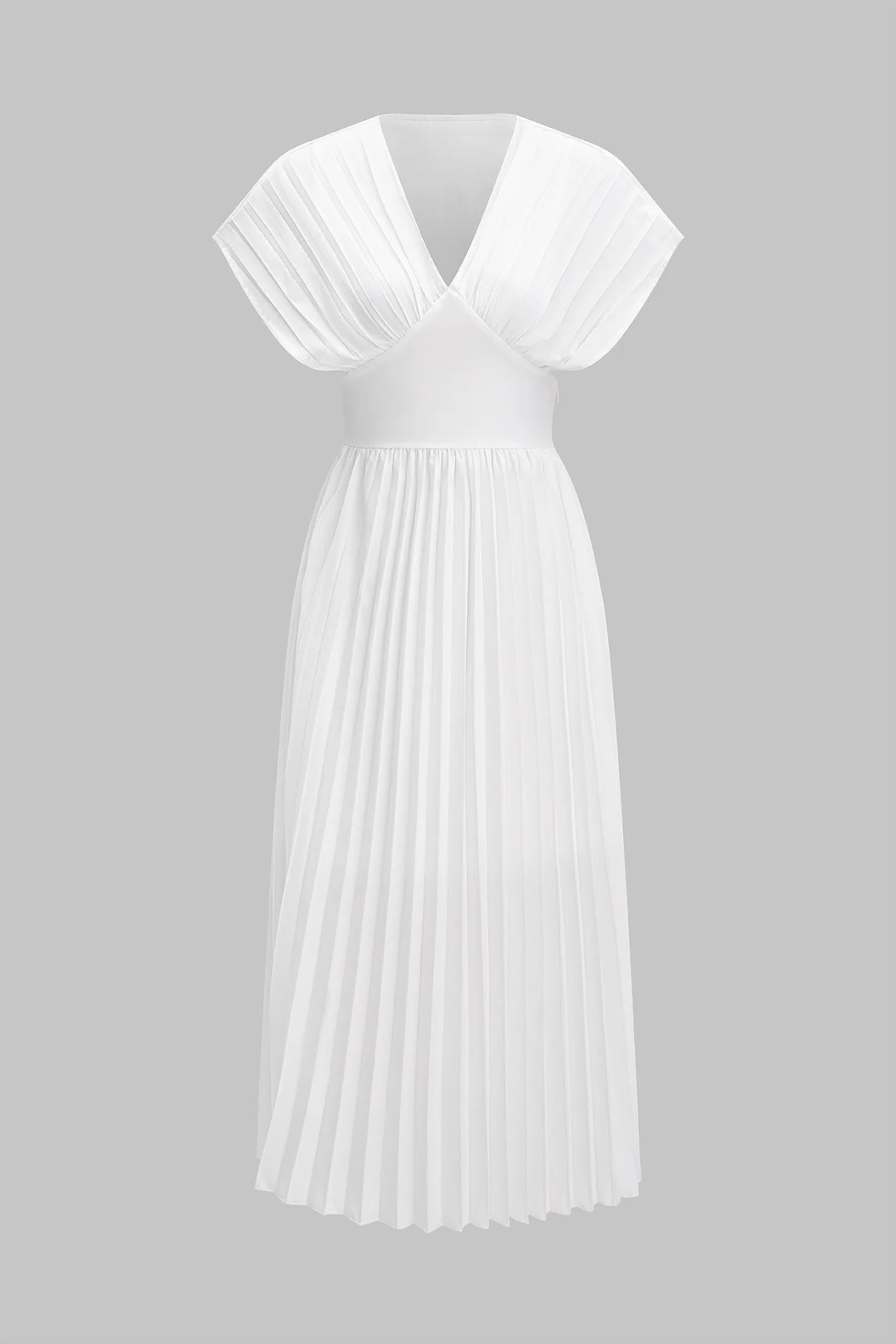V-Neck Pleated Midi Dress
