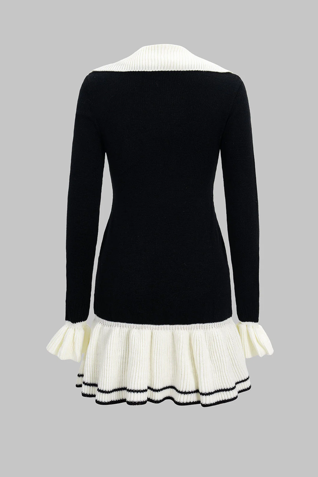 V-Neck Patchwork Button Sweater Dress