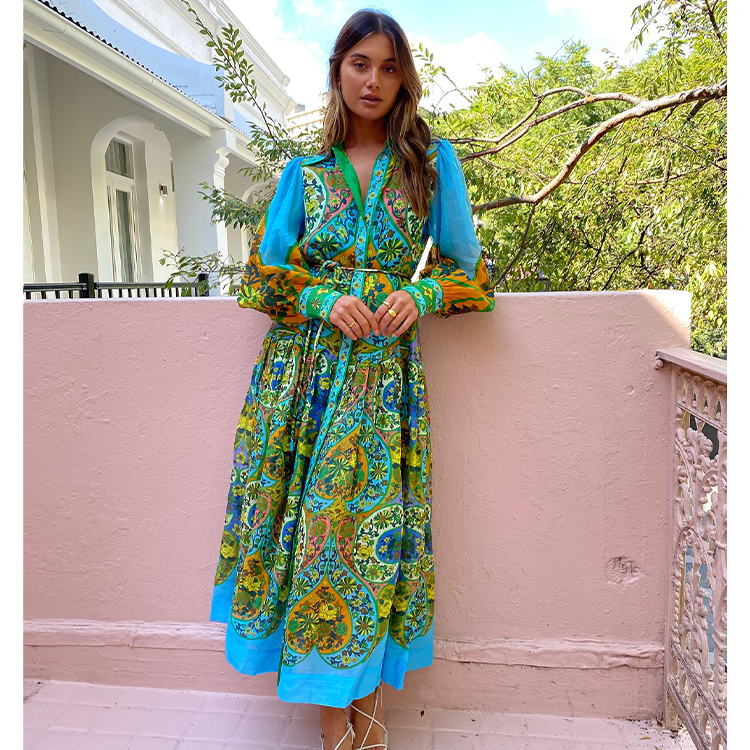 Netted Lantern Retro Printed Dress