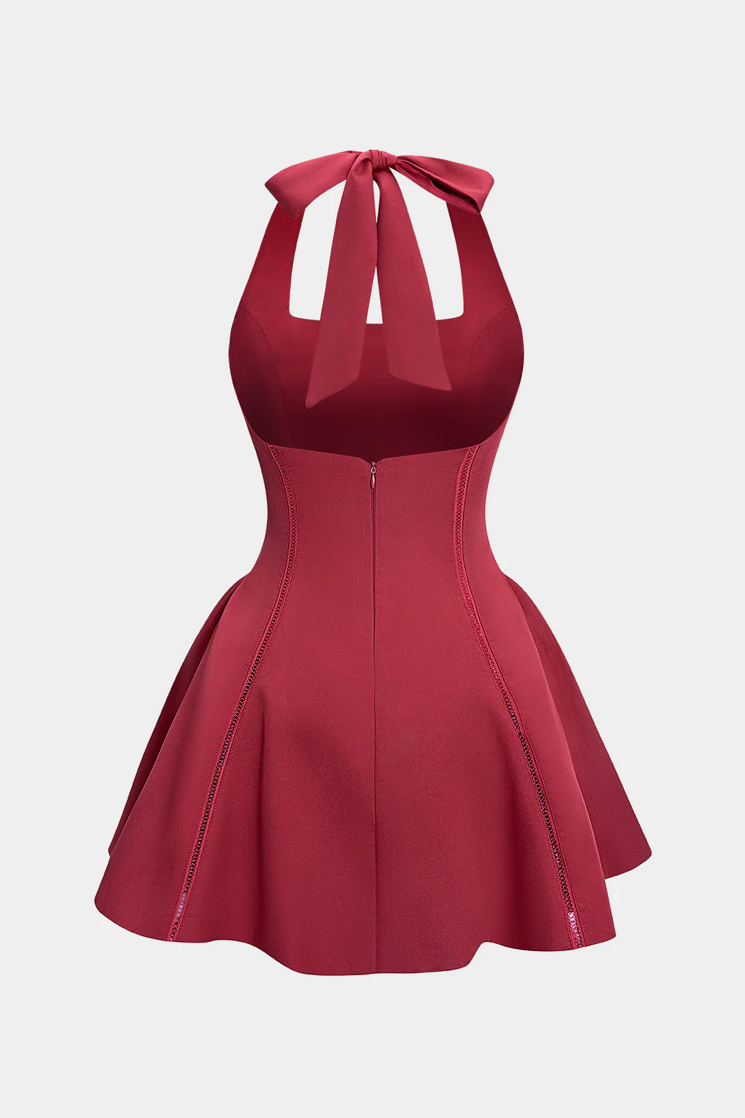 Halter Neck Backless Tie-Up Zipper Mini Dress
