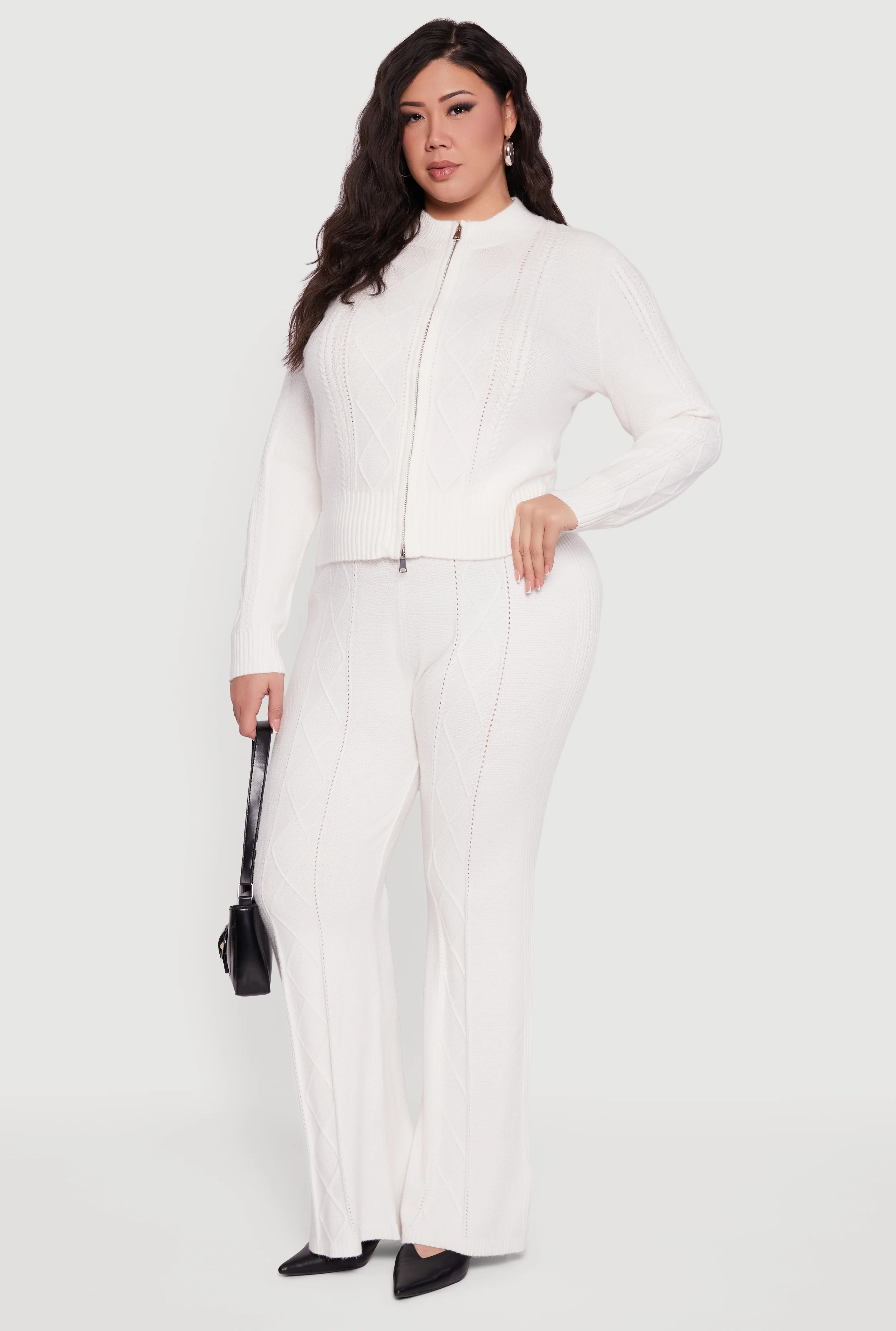 Plus Size High Waisted Cable Knit Pants