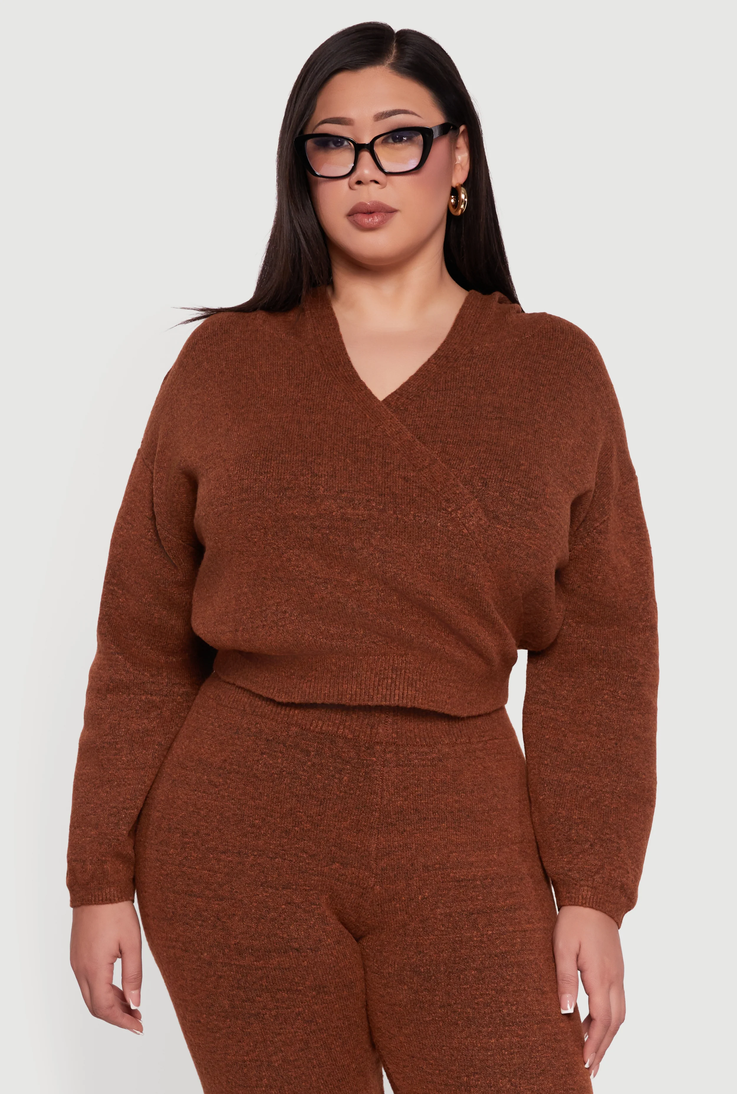 Plus Size Faux Wrap Sweater Hoodie