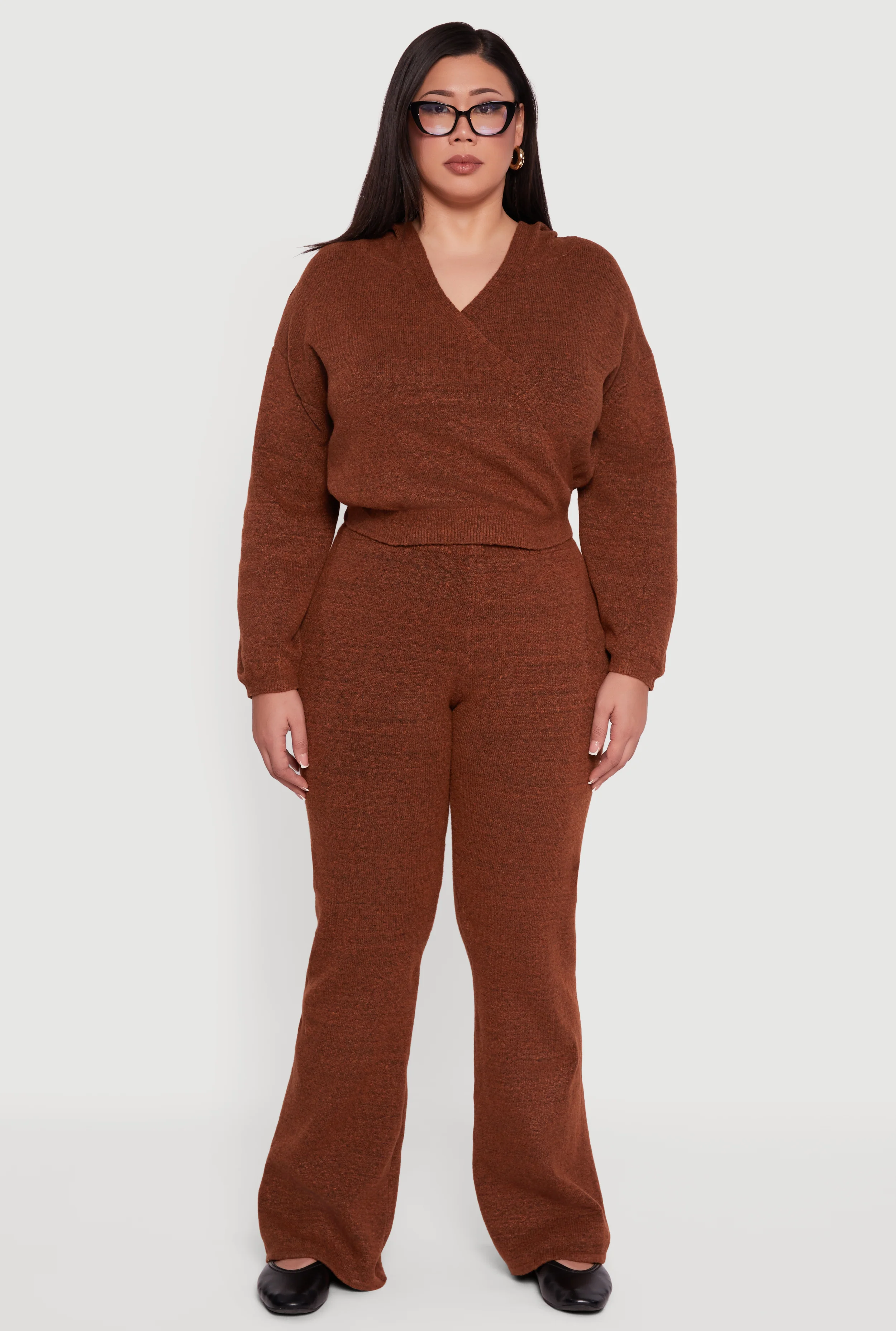 Plus Size Brushed Knit Flare Leg Pants