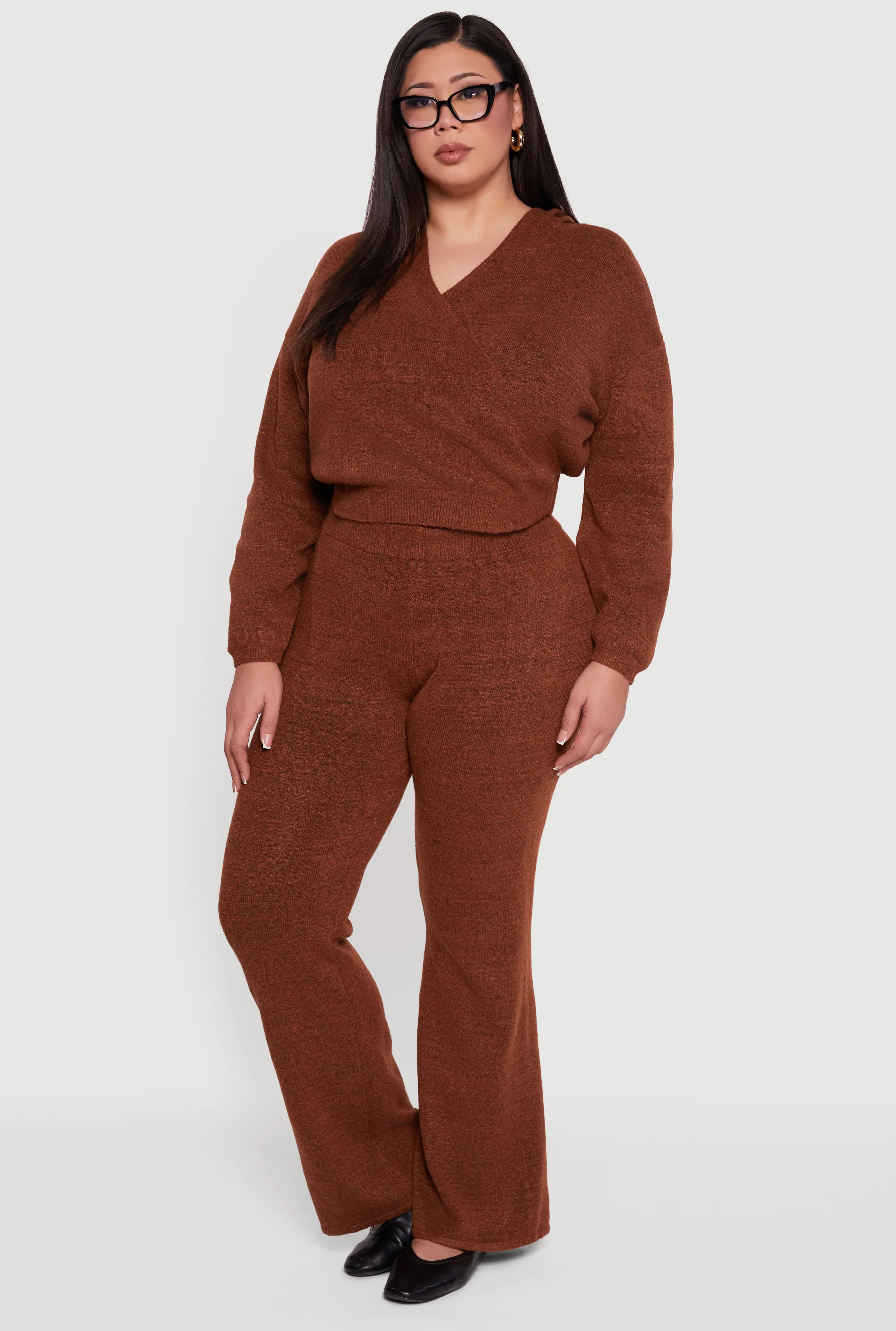 Plus Size Faux Wrap Sweater Hoodie