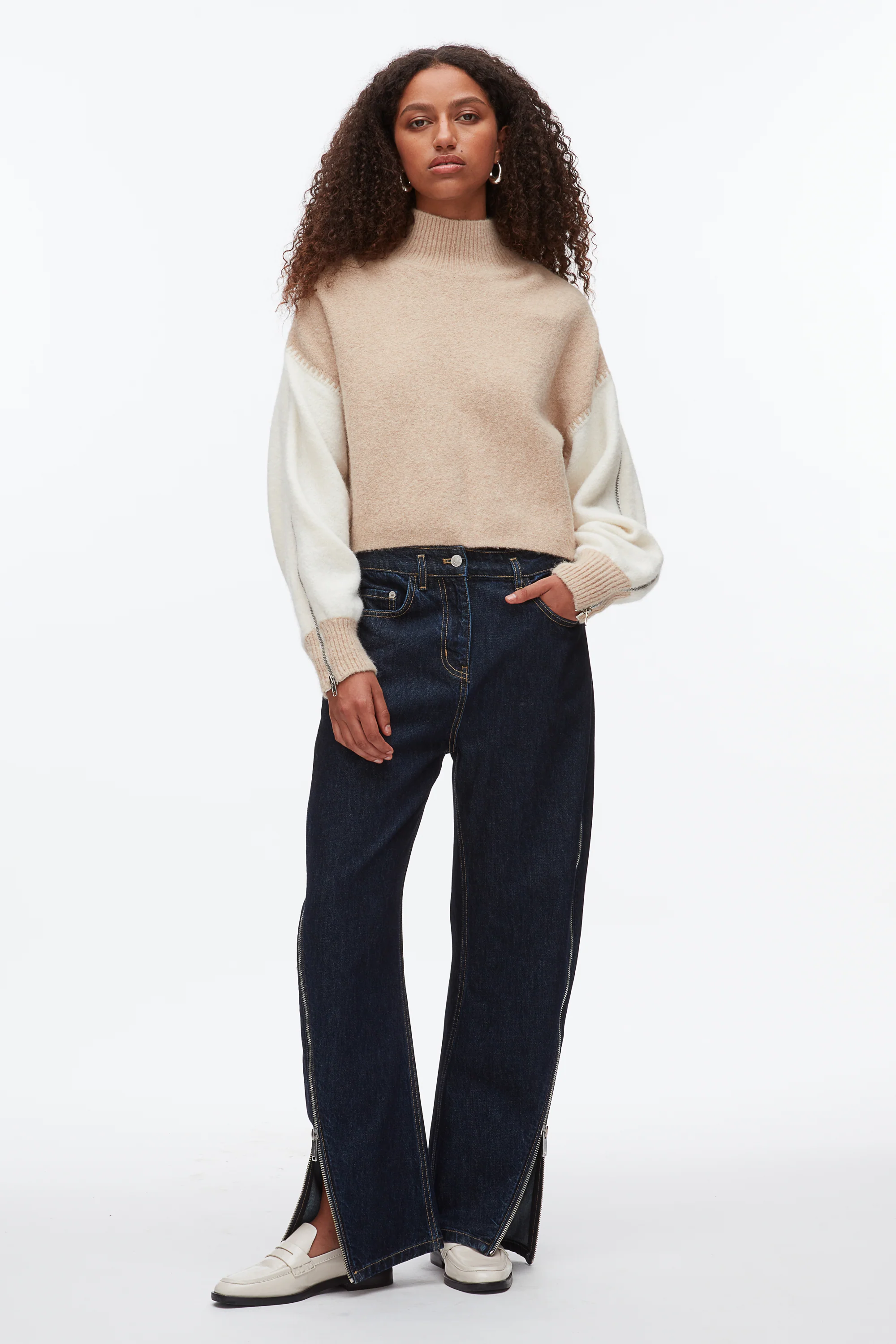 Colorblock Zip Sleeve Turtleneck